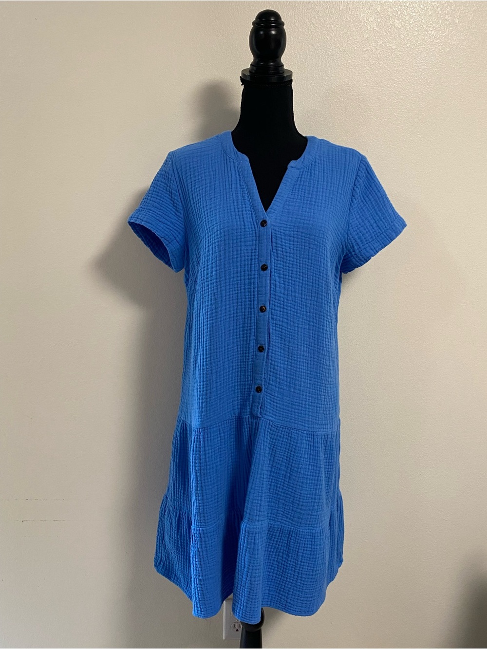 J.Jill Dress Women’s Size Small Blue Gauze Cotton Tiered Drop Waist Dress